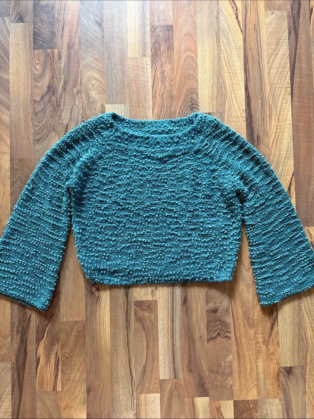 Billabong Women’s Teal Bouclé Cropped Scoop-Neck Sweater Size S